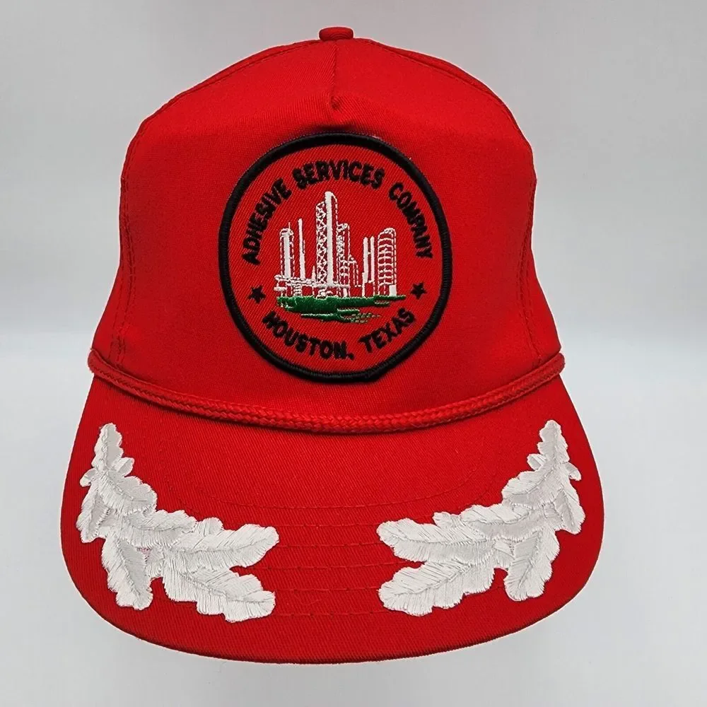 Vintage 90s Adhesive Services‎ Company Houston Texas Red Hat Cap Made In USA
